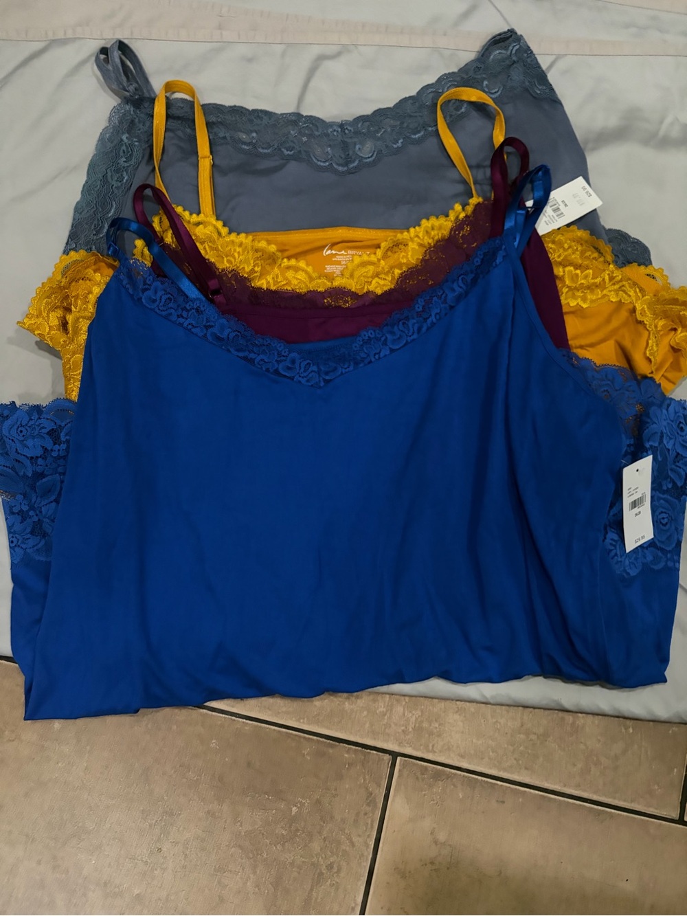 Women’s Lace Trim Slip Chemise – Blue, Mustard, Gray, Burgundy,D Blue, Gray, Red